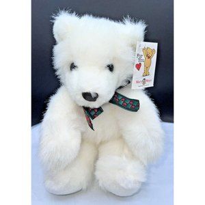 Vintage Mary Meyer 9" Sitting Plush Polar Bear Green with Red Hearts Ribbon WT